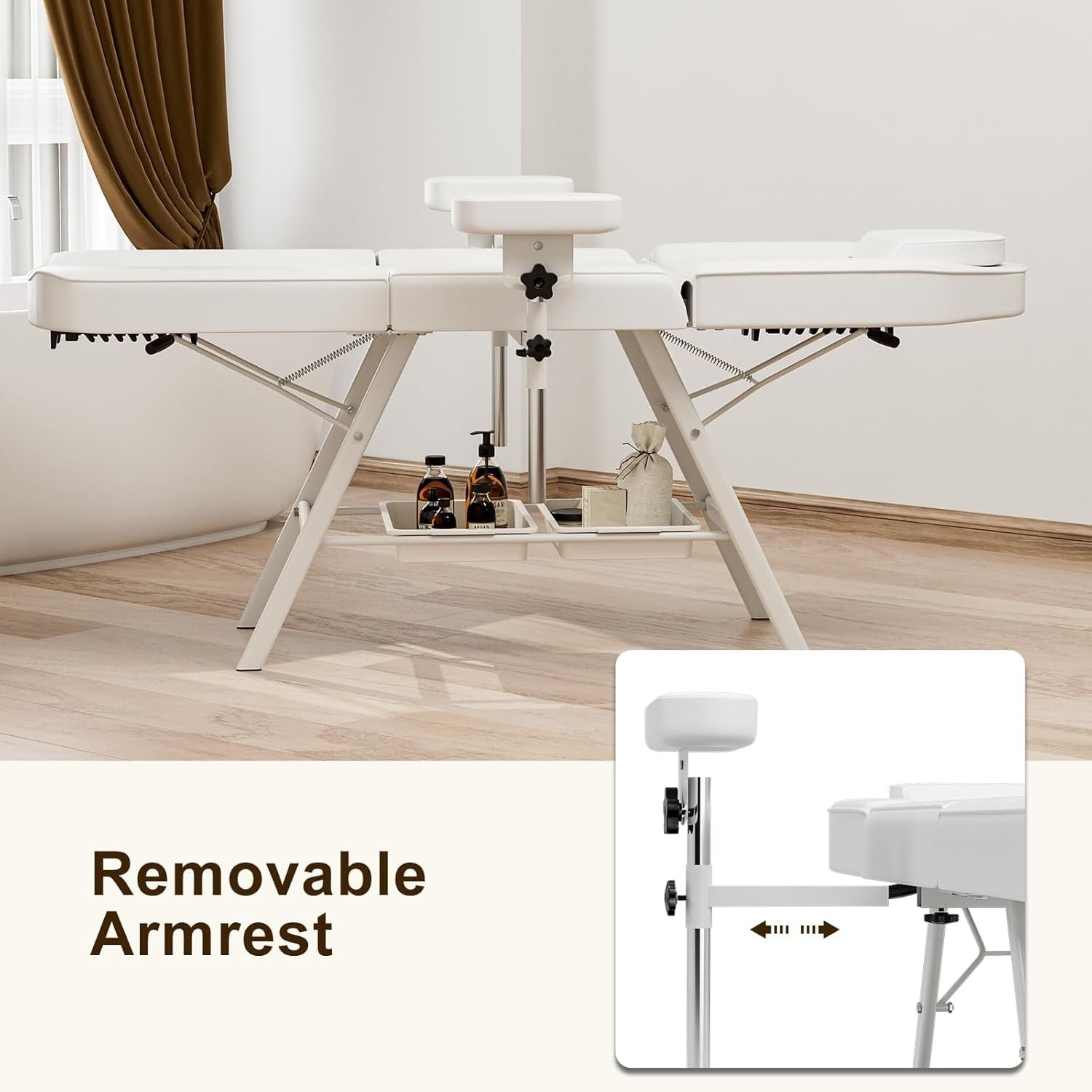 Adjustable 3-Section Salon Beauty Tattoo Bed Rotating Armrests Esthetician