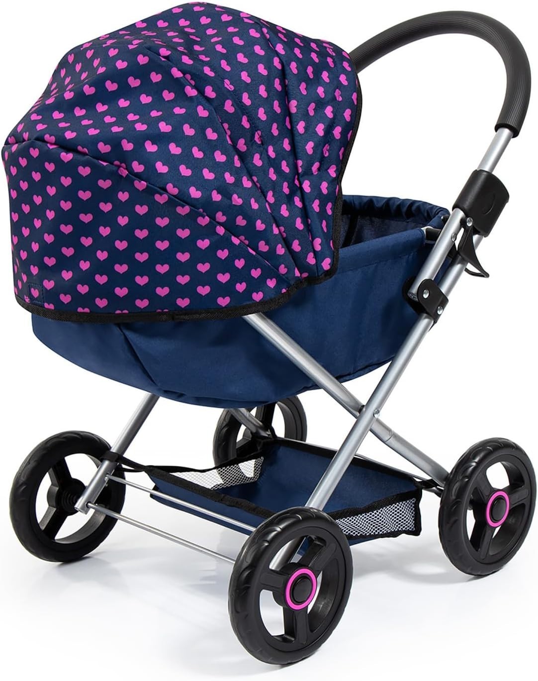 Dolls Pram Cosy Pushchair Foldable with Bag Blanket Pillow Basket