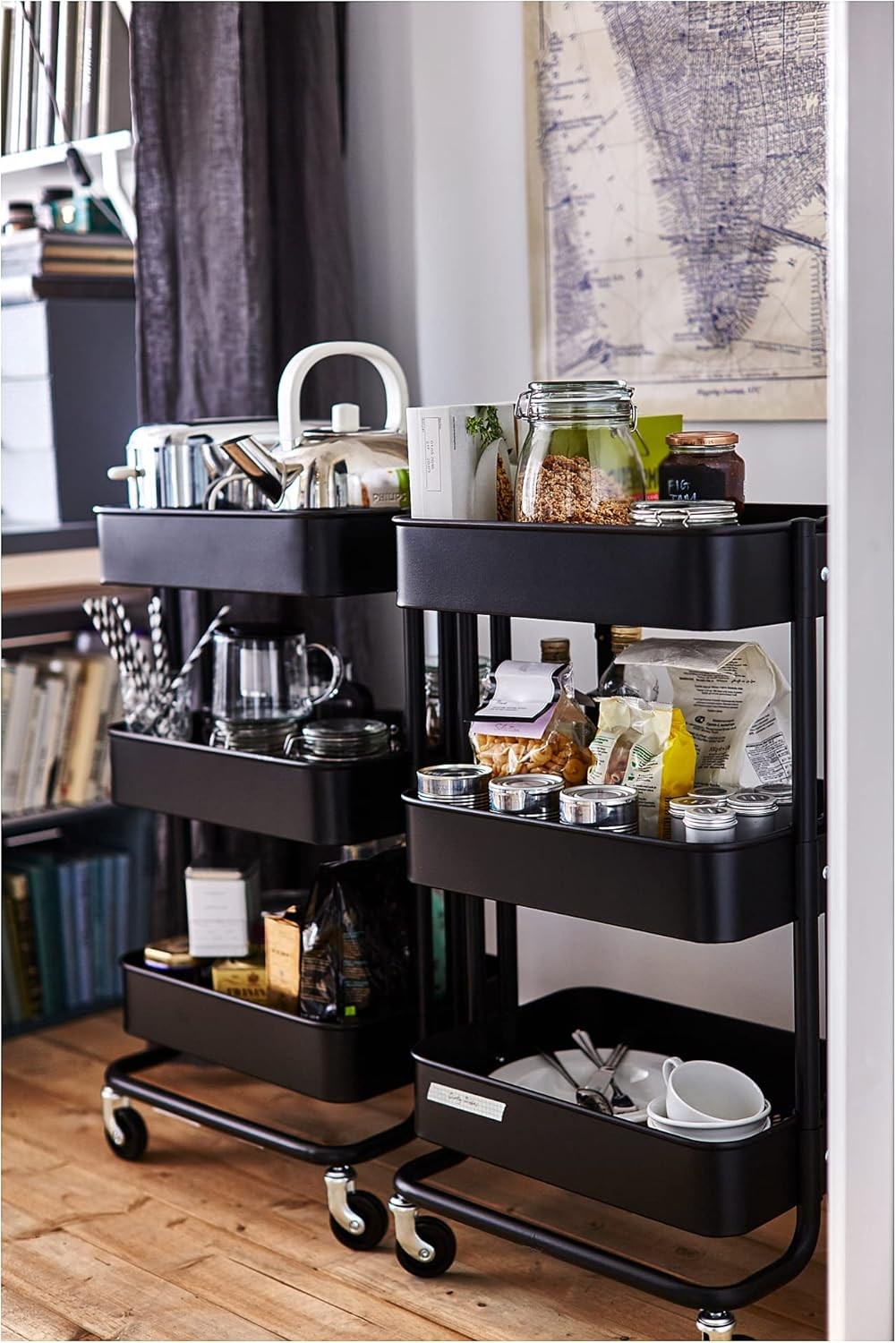 3 Tier Metal Rolling Storage Trolley Cart on Wheels Kitchen Bathroom Utility