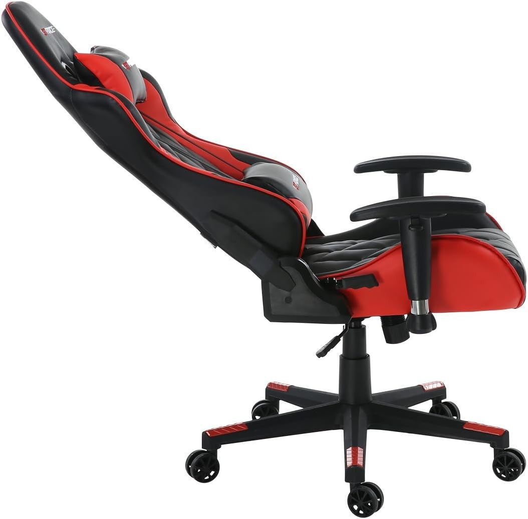 Reclining Gaming Chair Faux Leather Swivel High Back Red