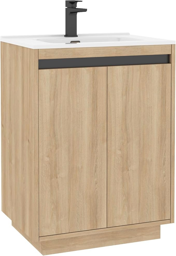 600mm Oak Floor Standing Vanity Unit with Basin Sink 2 Door Bathroom Cabinet