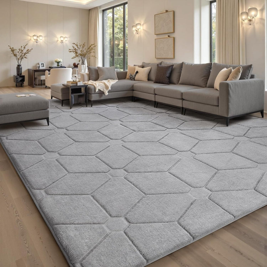 Light Grey Area Rug 120x170cm Short Pile Washable Anti Slip Living Room