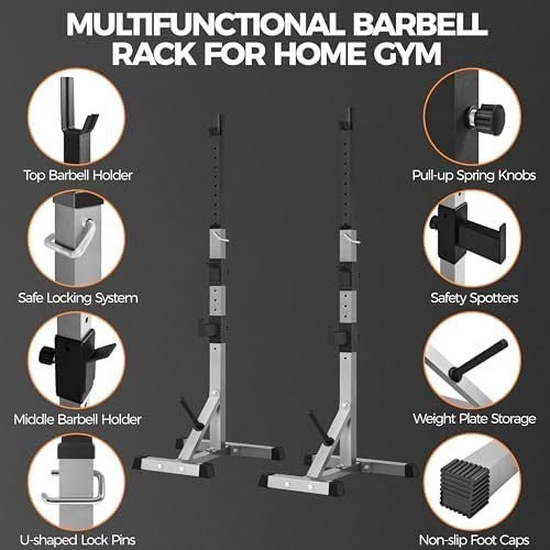 Adjustable Squat Rack Barbell Stand with Dip Station Home Gym Heavy Duty