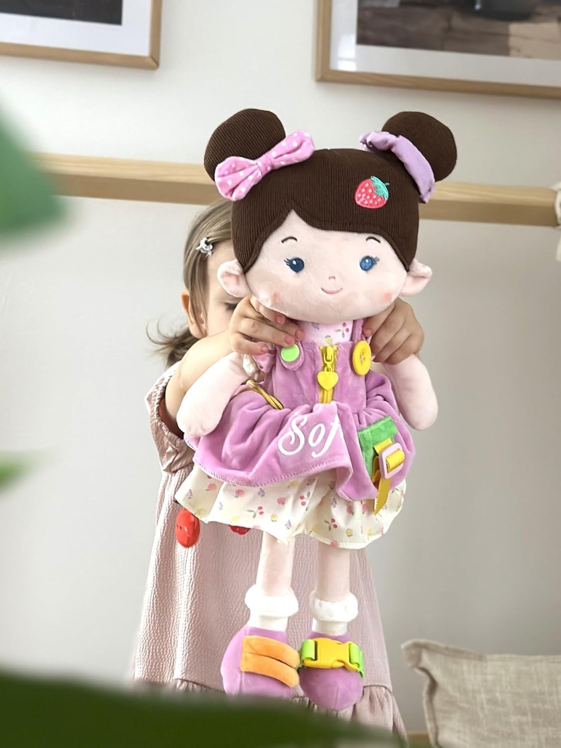 Busy Montessori Plush Doll 16in Sensory Learning Toy with Buttons