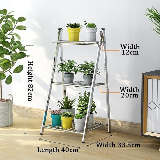 3 Tier Metal Plant Stand Ladder Shelf Indoor Outdoor Flower Pot Holder Silver