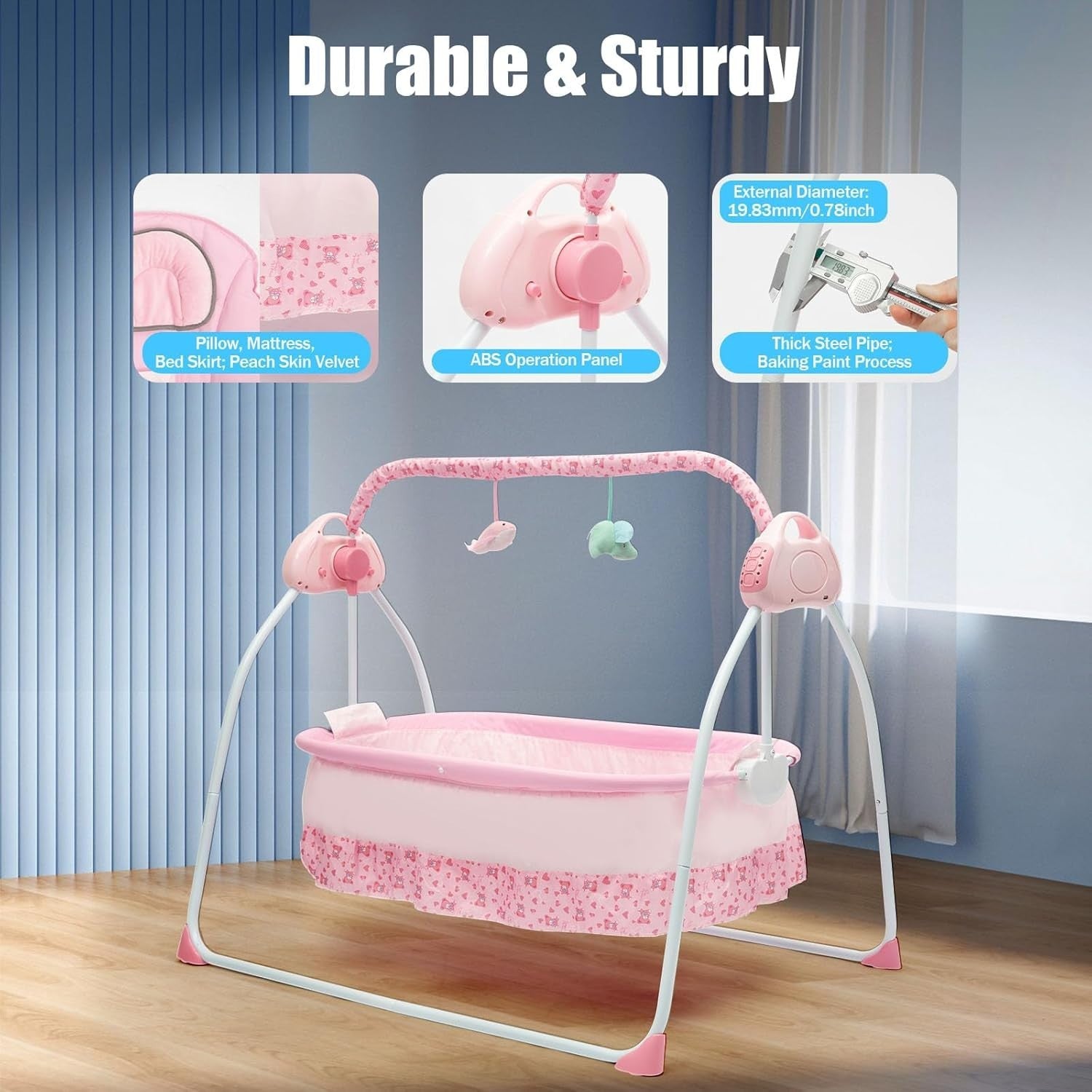 Electric Baby Crib Cradle Auto Rocking Bassinet with Music & Remote
