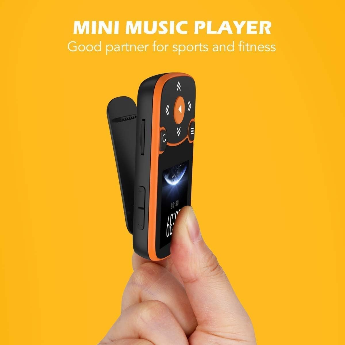 32GB Bluetooth 5.3 Sport MP3 Player Orange 1.5" Screen Clip