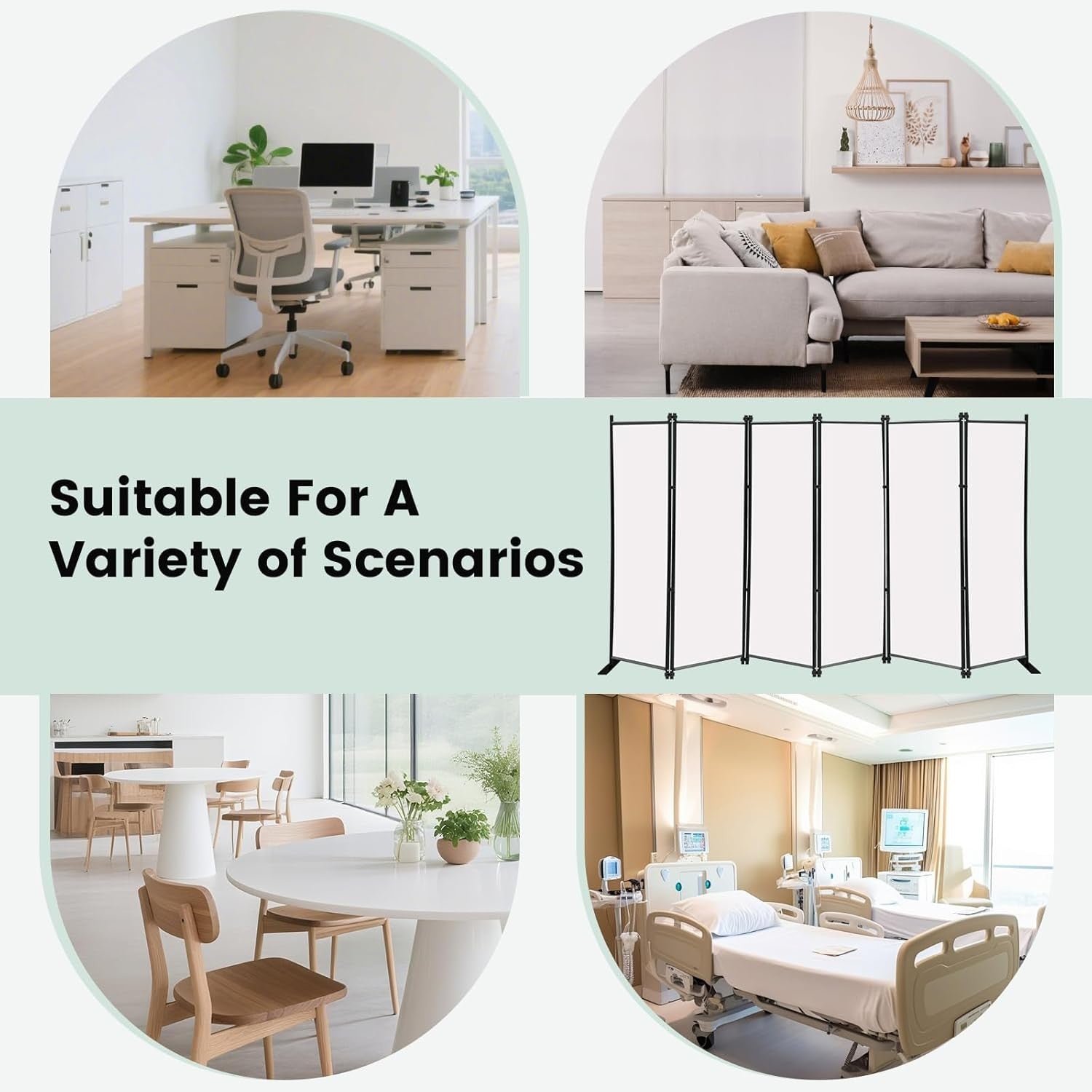 6 Panel Freestanding Room Divider Folding Privacy Screen 304x183cm White