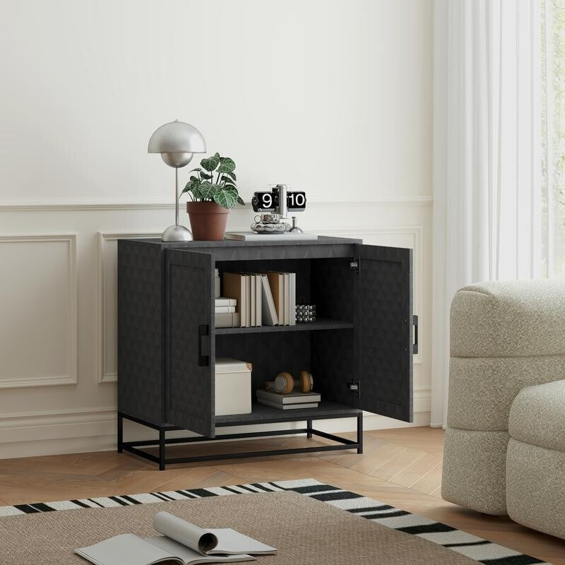 Modern Sideboard Cabinet 2 Door Storage Unit Steel Frame Adjustable