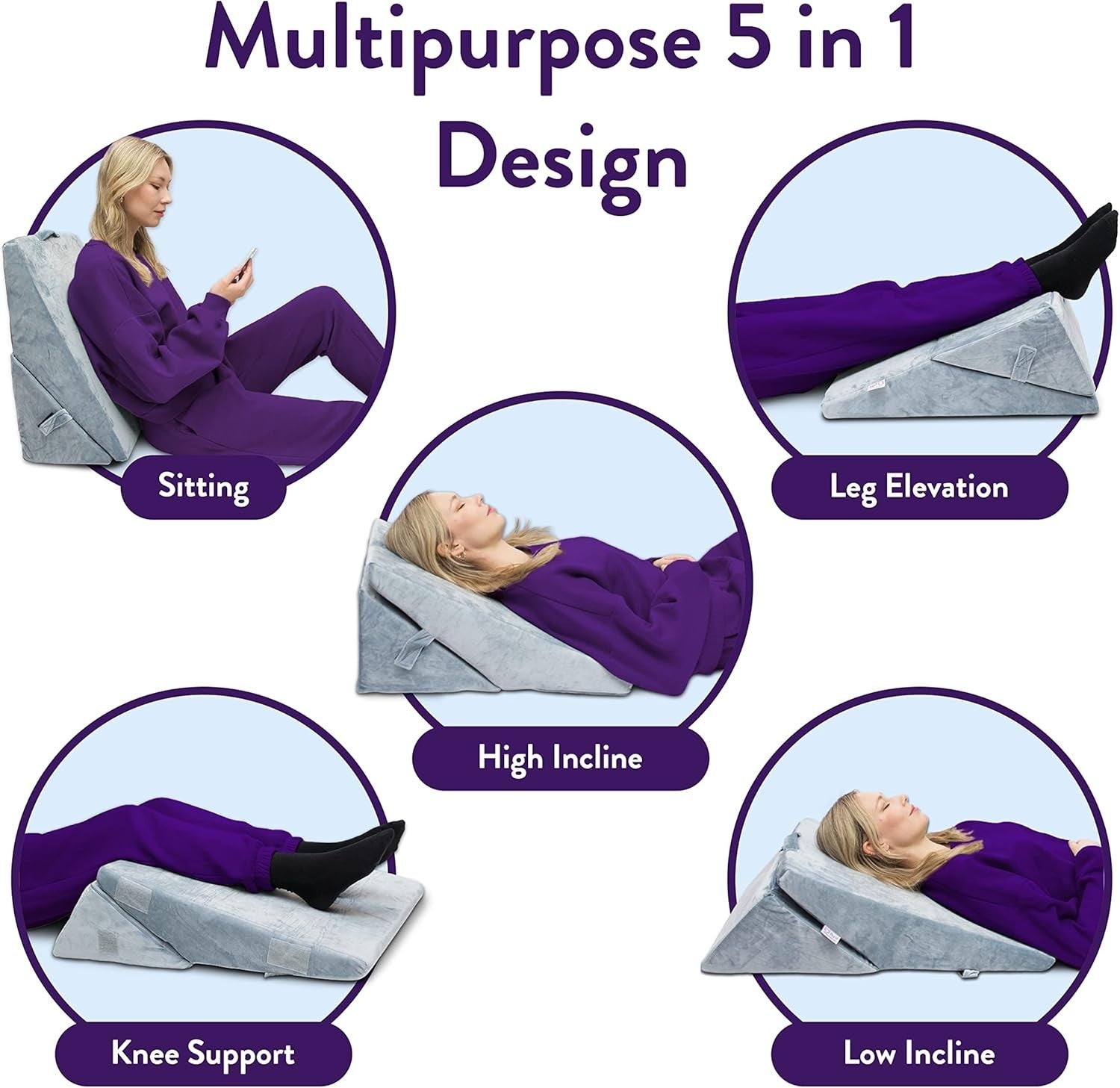 Orthopedic Bed Wedge Pillow 5-in-1 Memory Foam Adjustable Support