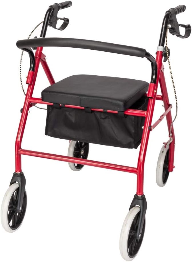 4 Wheel Rollator Walker with Seat Folding Height Adjustable Mobility Aid