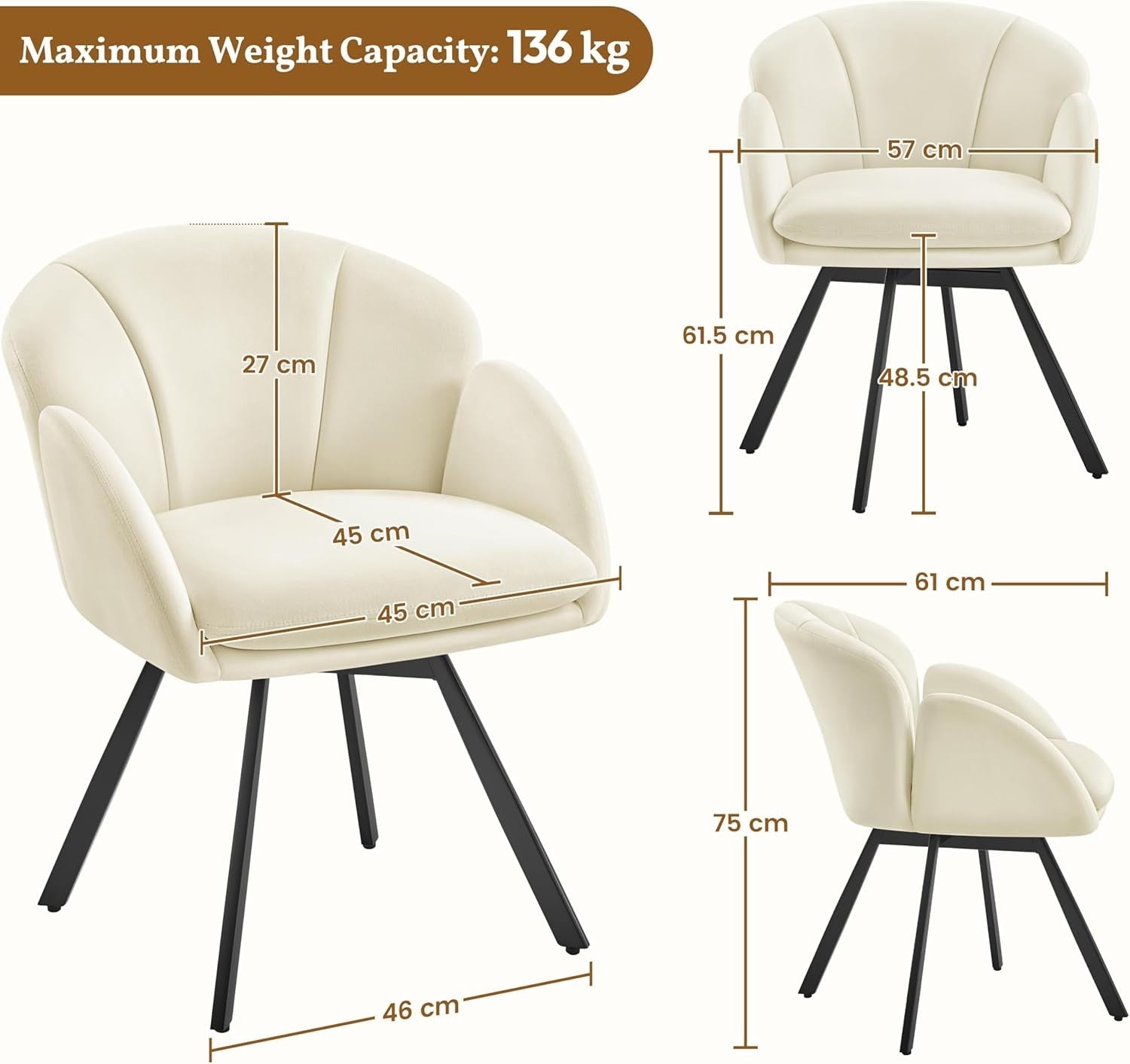 Swivel Velvet Tub Chair Beige Accent Vanity Armchair