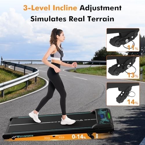 Incline Walking Pad 14% Under Desk Treadmill 6km/h LED Lights Quiet Compact Home