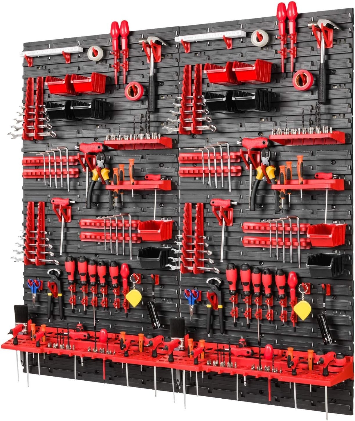Expandable Red Polypropylene Tool Wall 117x115cm 78 Holder Workshop Set