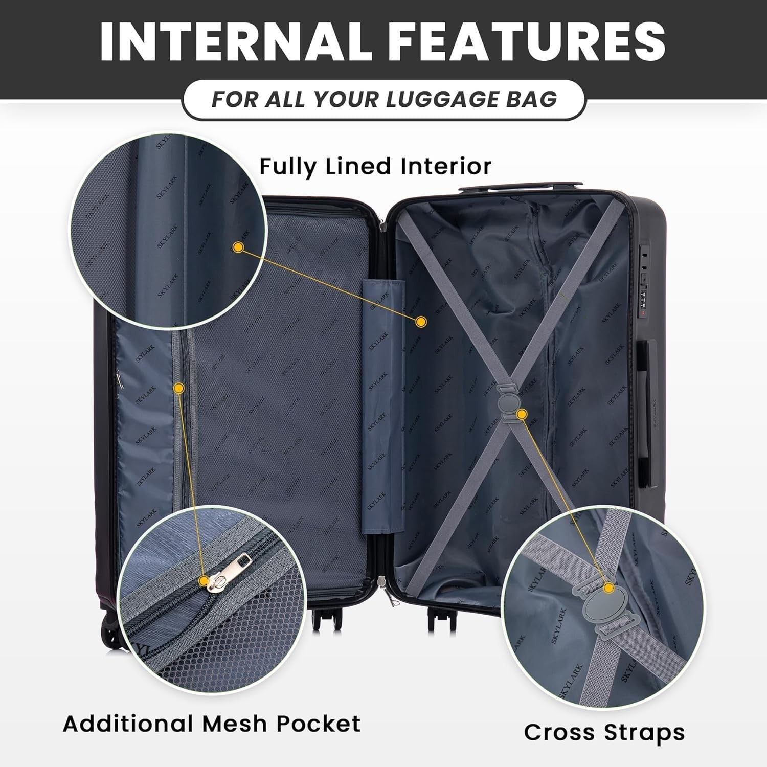 24 Inch Medium ABS Hard Shell Suitcase Lightweight Spinner 4 Wheels 66L