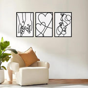 3Pcs Black Minimalist Line Metal Wall Art Framed