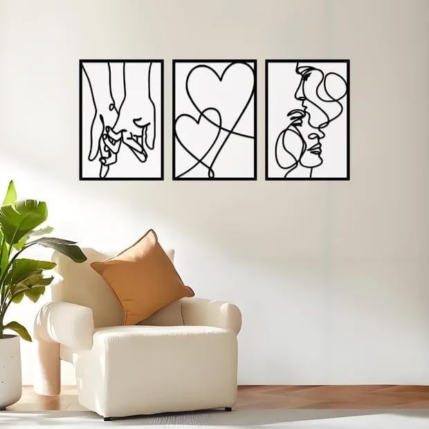 3Pcs Black Minimalist Line Metal Wall Art Framed
