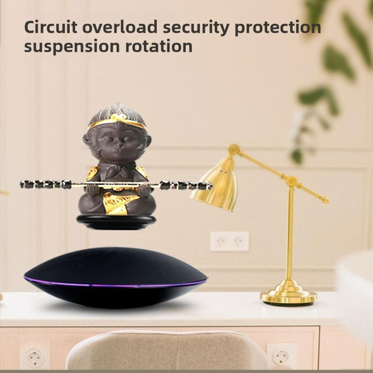 Magnetic Levitation Display Stand Black, Floating Rotating LED Showcase