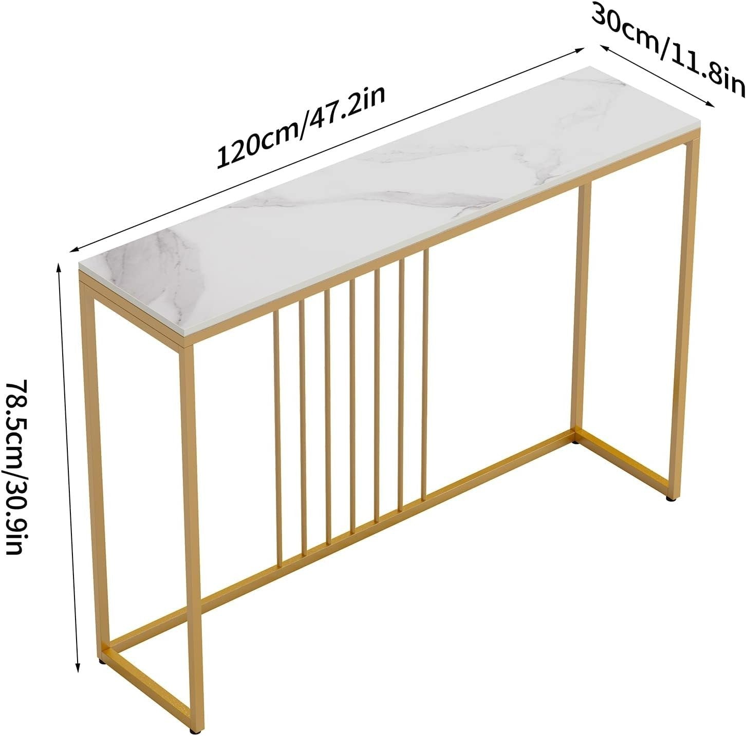 120cm White Marble Console Table – Gold Frame Slim Hallway Side Desk