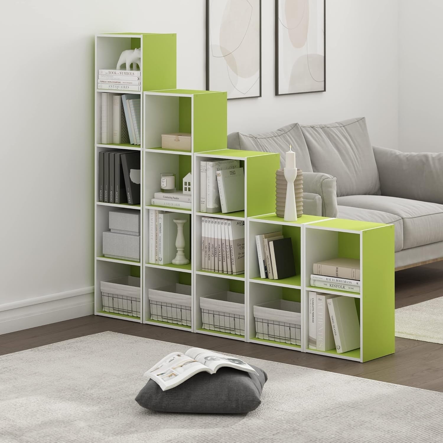 2Tier Green Wooden Bookcase Small Storage Shelf Compact Organizer Open Bookshelf