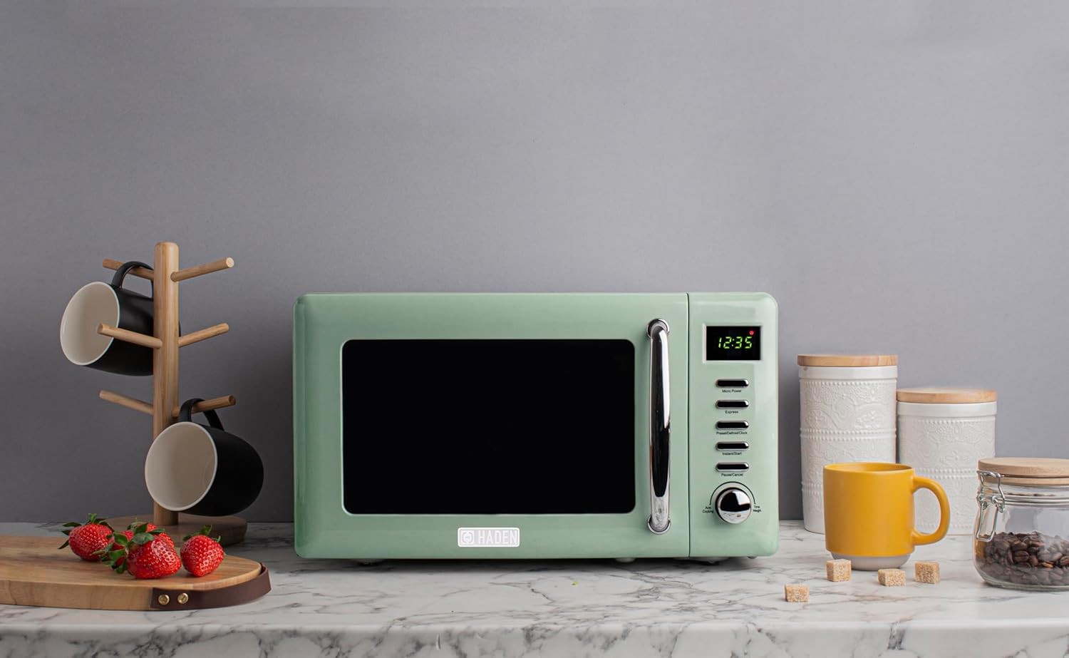 Retro Digital Microwave Oven 20L – Sage Green, 800W Compact