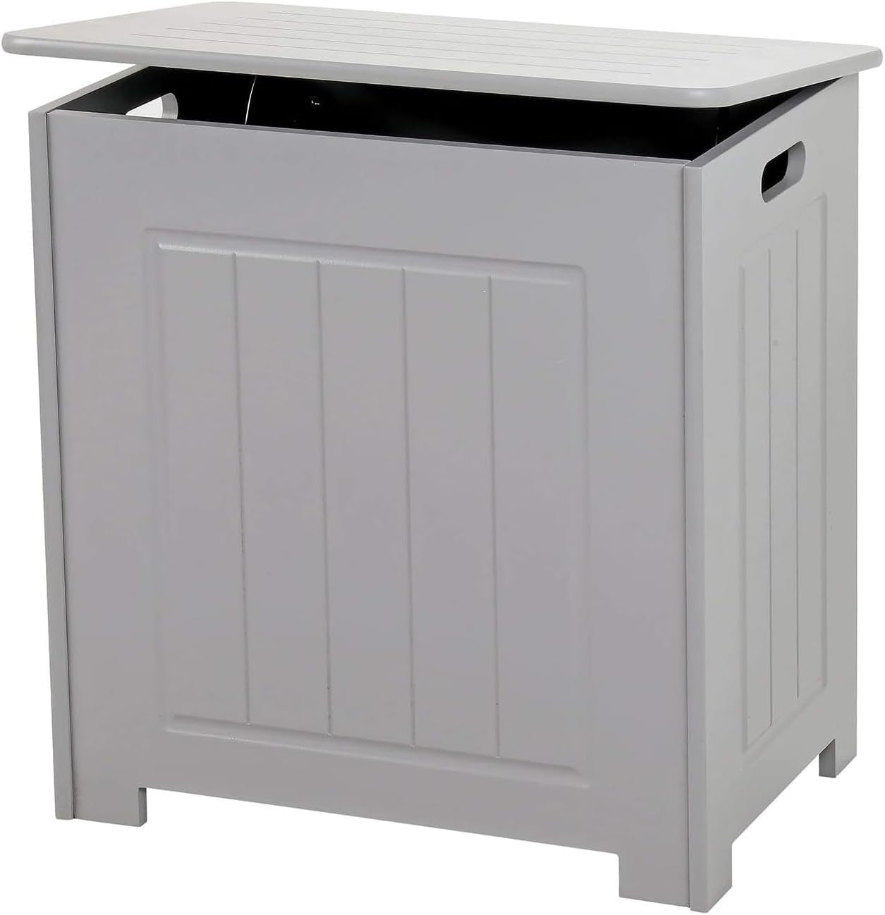 Wooden Laundry Basket with Lid Grey Bathroom Storage Hamper Cabinet