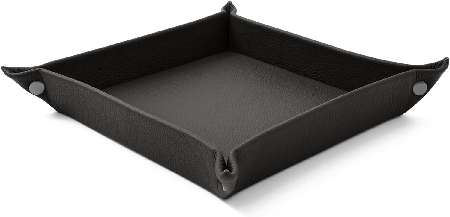 Leather Valet Tray Anthracite Grey – Desk Organiser for Keys, Coins & Jewellery