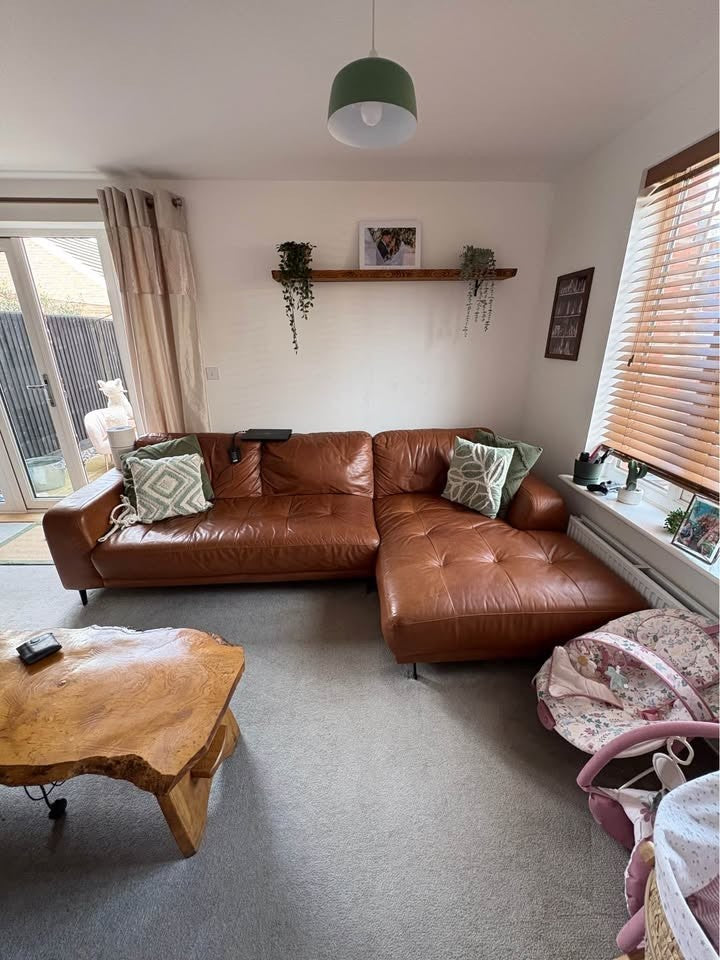 Dark Tannish Brown Leather Corner Sofa (PTP)