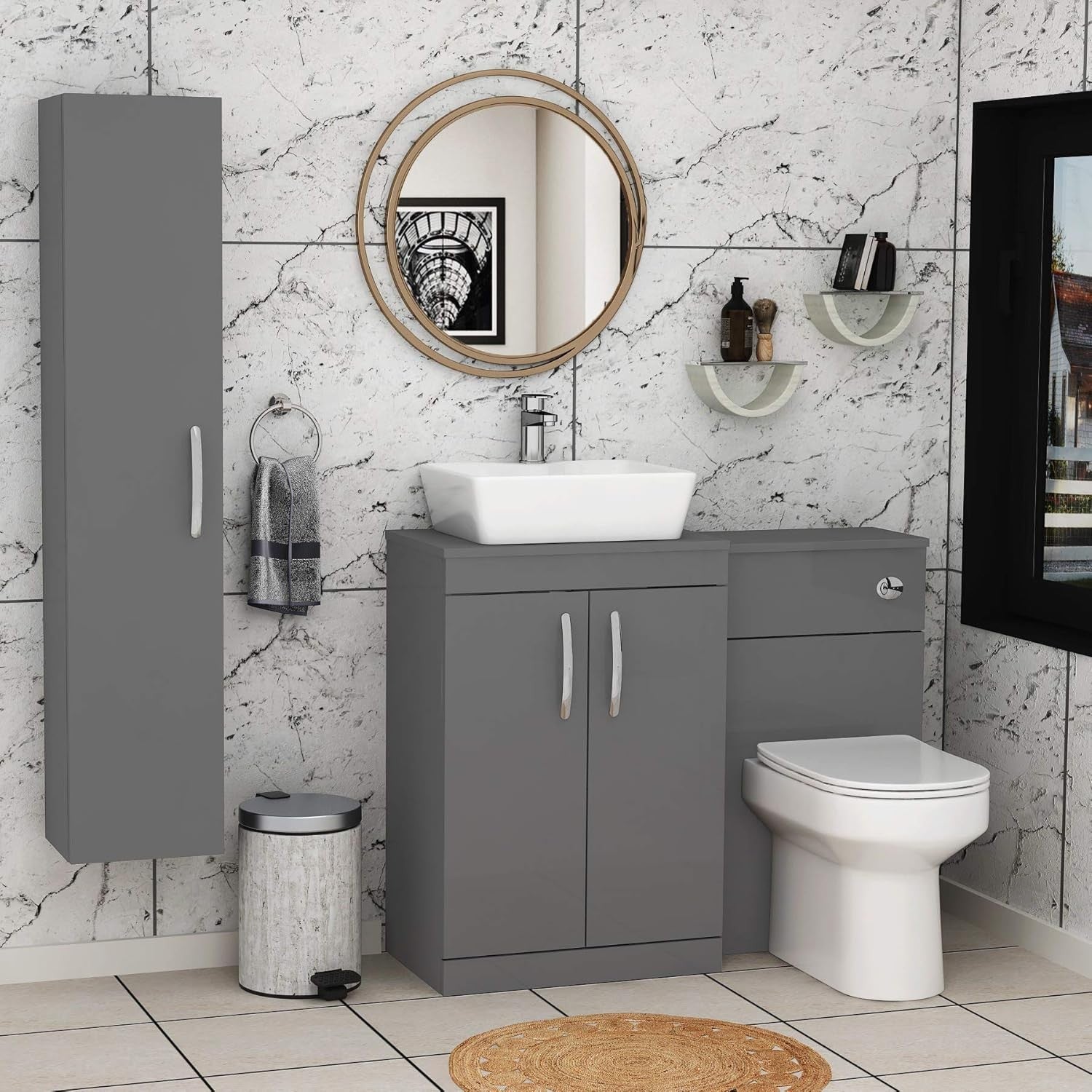 800mm Grey Gloss Floor Standing Vanity Unit with Basin 2 Door Sink Cabinet