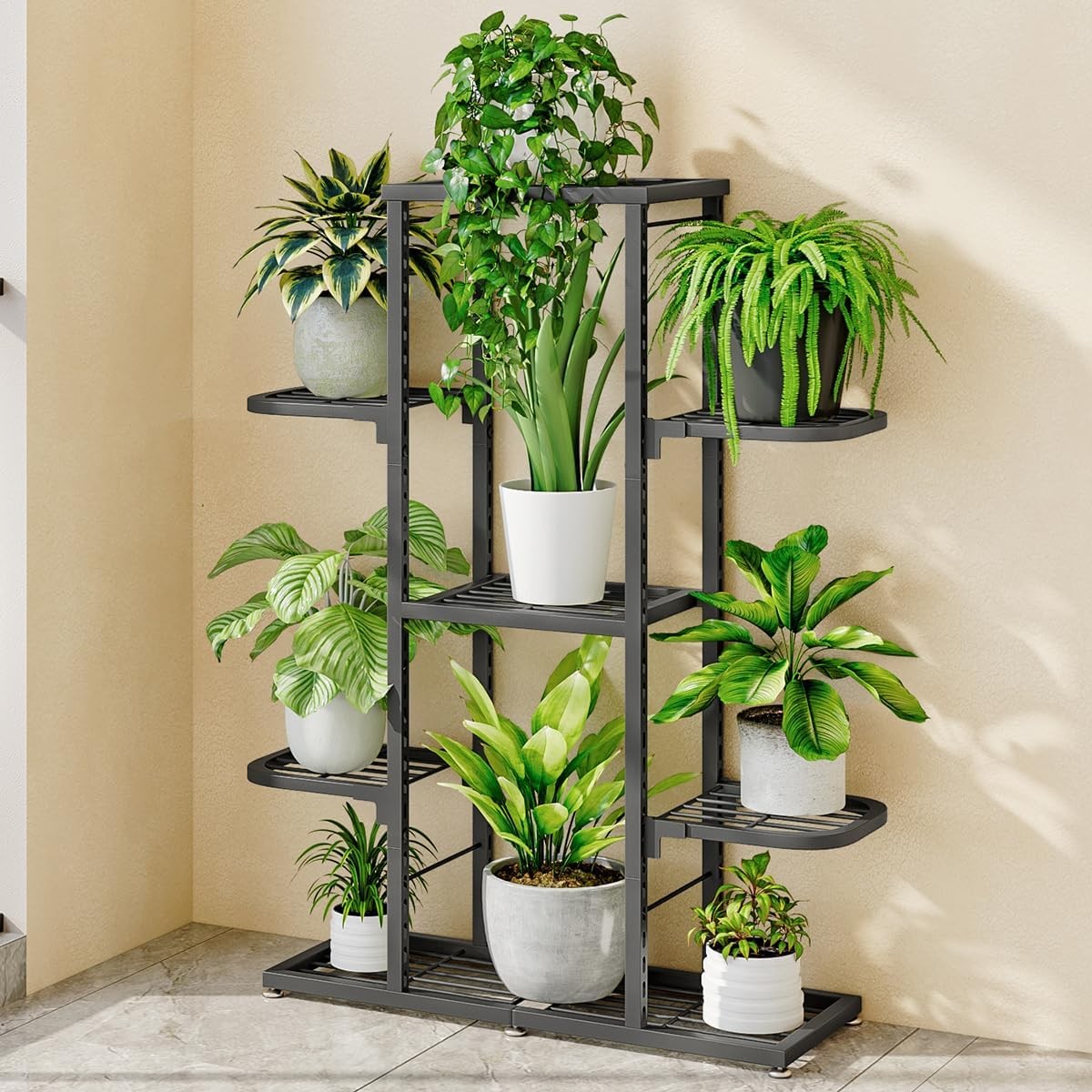 5 Tier Metal Plant Stand Indoor Outdoor Tall Flower Pot Display Rack Dark Grey