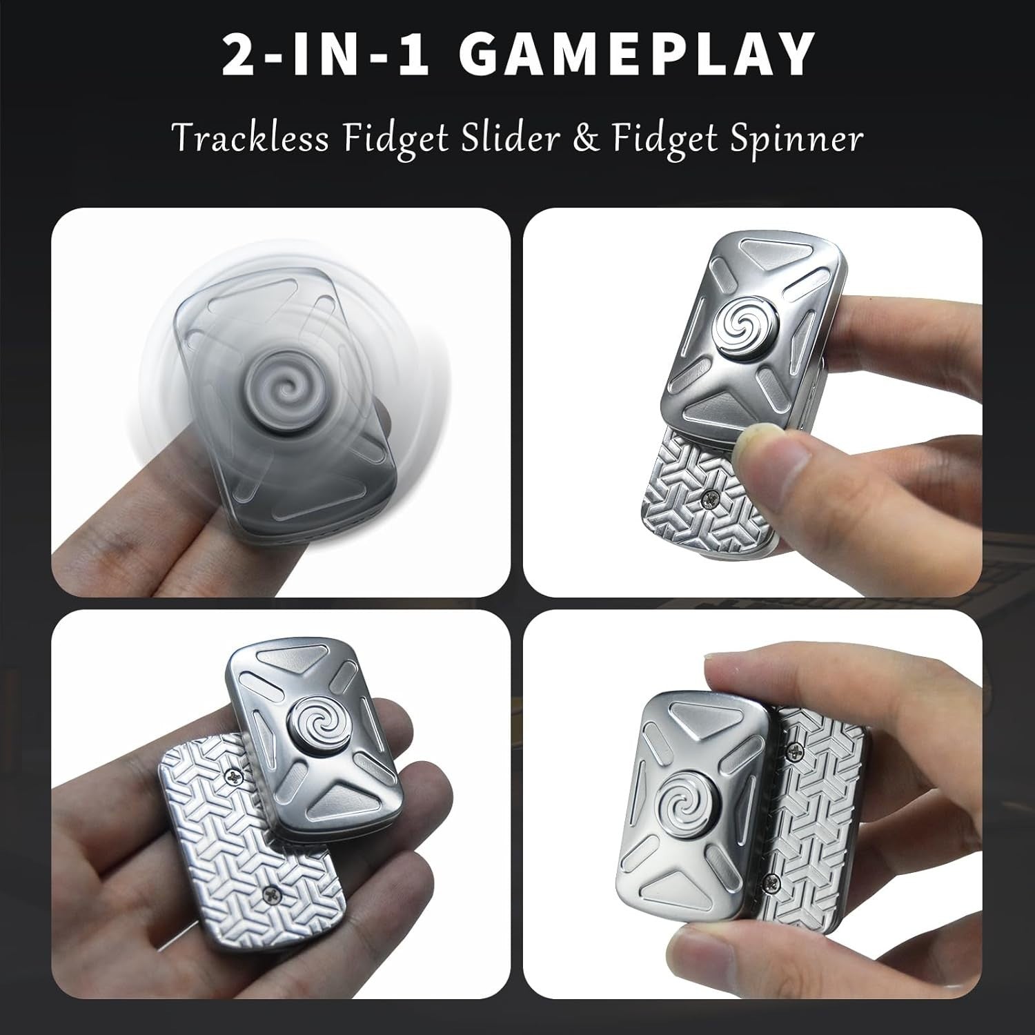 2-in-1 Metal Fidget Slider Spinner Click Stress Relief Pocket EDC Toy