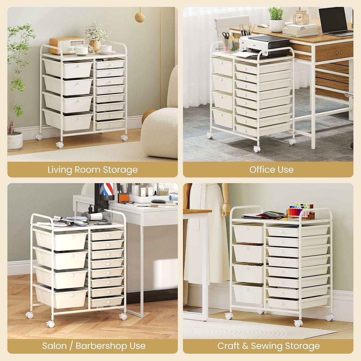 12 Drawer Rolling Storage Cart Utility Trolley Organiser Lockable Wheels