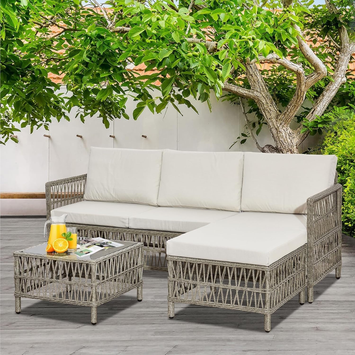 4 Seater Rattan Garden Sofa Set with Coffee Table – L Shape Patio Set