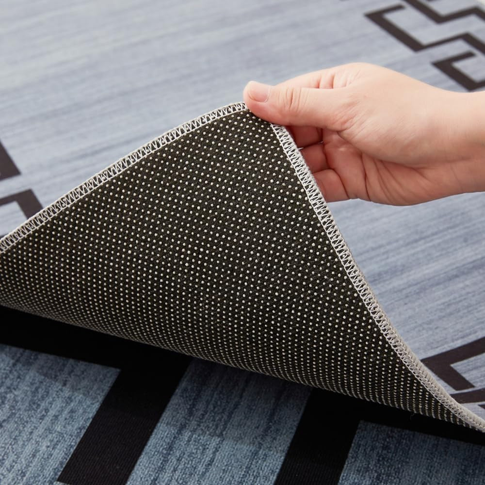 Large Greek Key Rug 200x290cm Soft Grey Modern Non-Slip Area Carpet Living Room