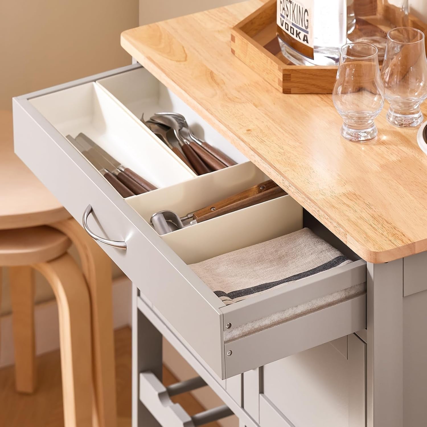 67cm Kitchen Island Cart Wine Rack on Wheels
