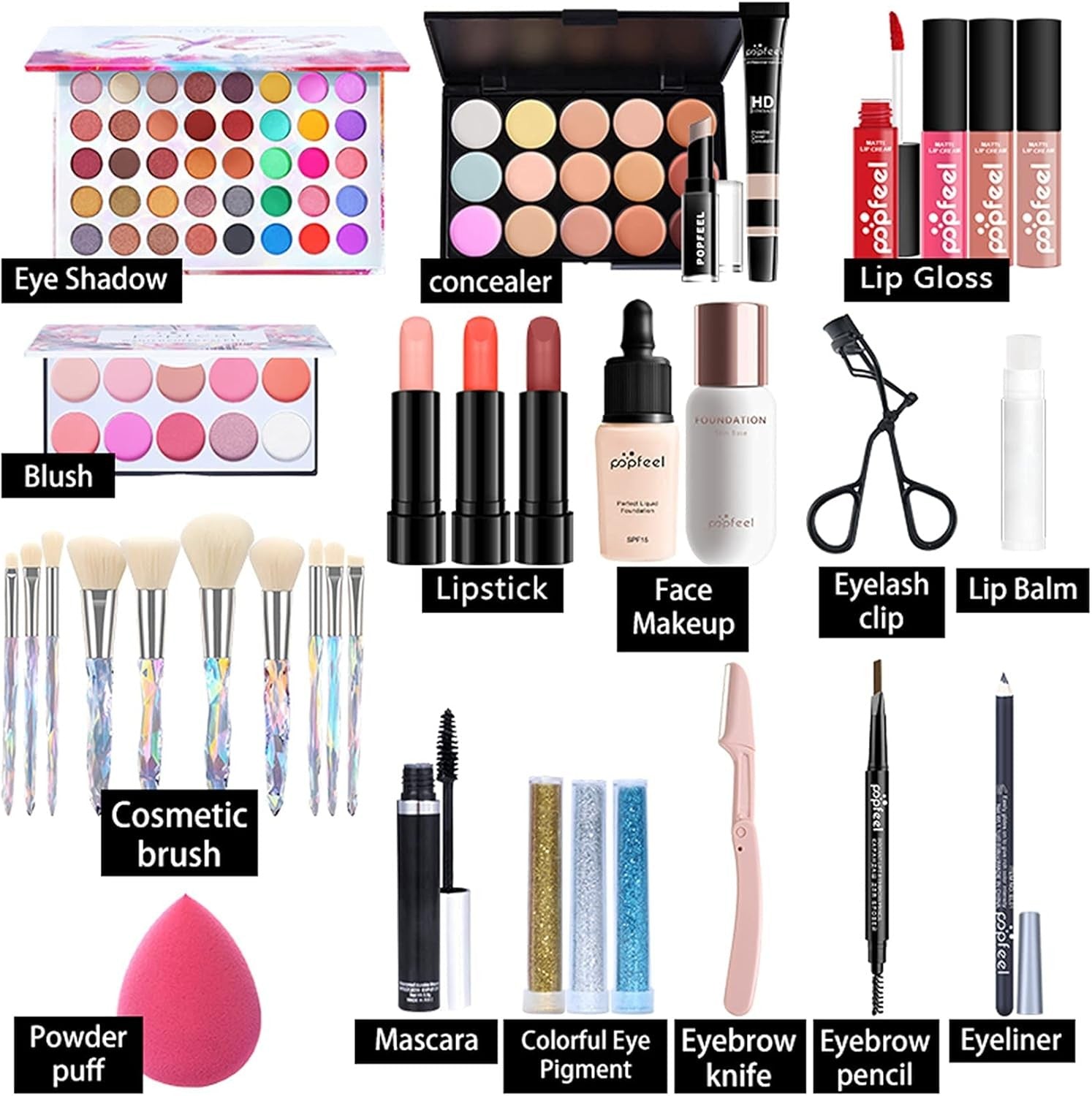 Professional Makeup Set with Travel Case Full Size Starter Kit Gift