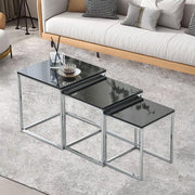 3 Black Nesting Coffee Tables Set Space Saving Living Room Side End Square