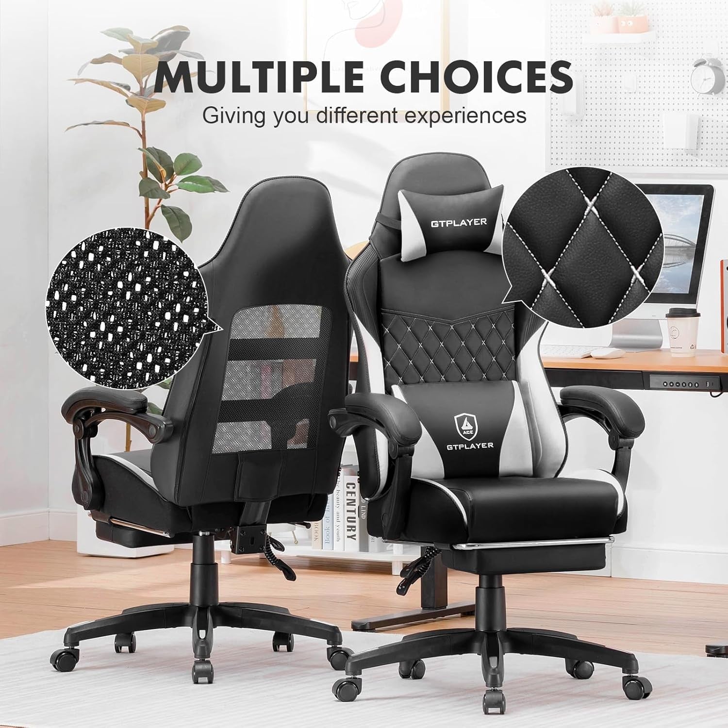 Gaming Chair High Back Leather Footrest Ergonomic White