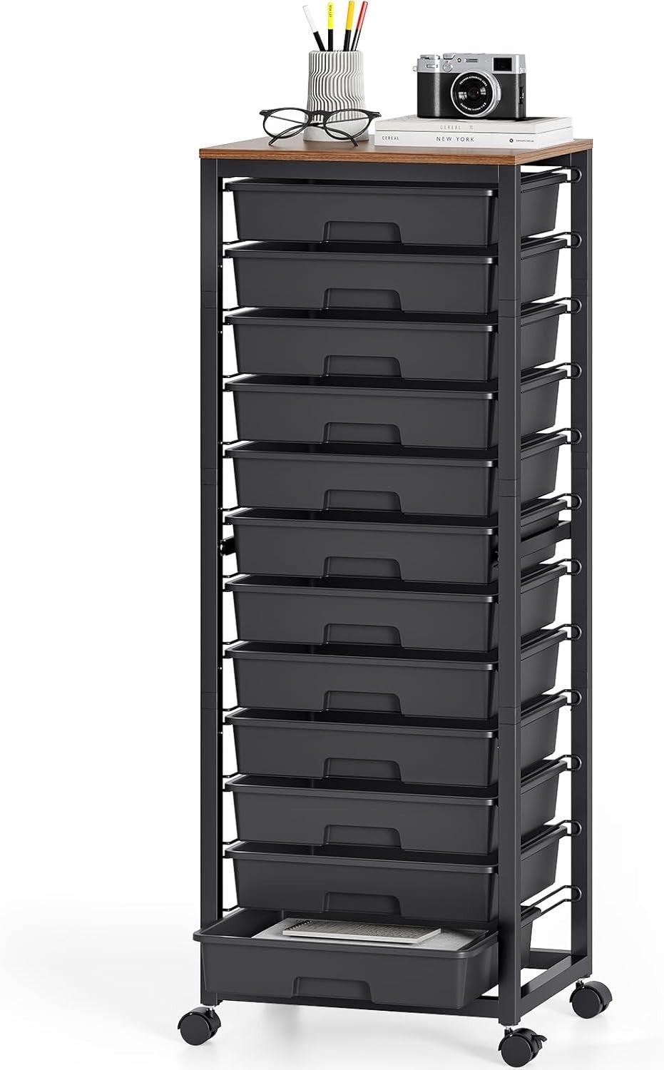 12 Drawer Storage Trolley Black Craft Organizer Cart with Wheels