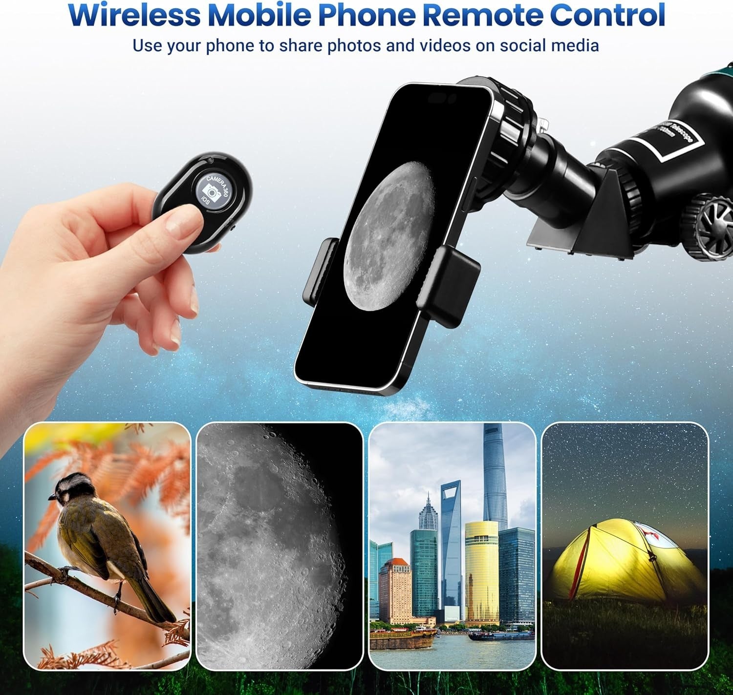 Telescope for Astronomy with Smartphone Adapter & Adjustable Tripod