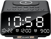 Bluetooth Alarm Clock Radio Wireless Charging LED Night Light USB Speaker