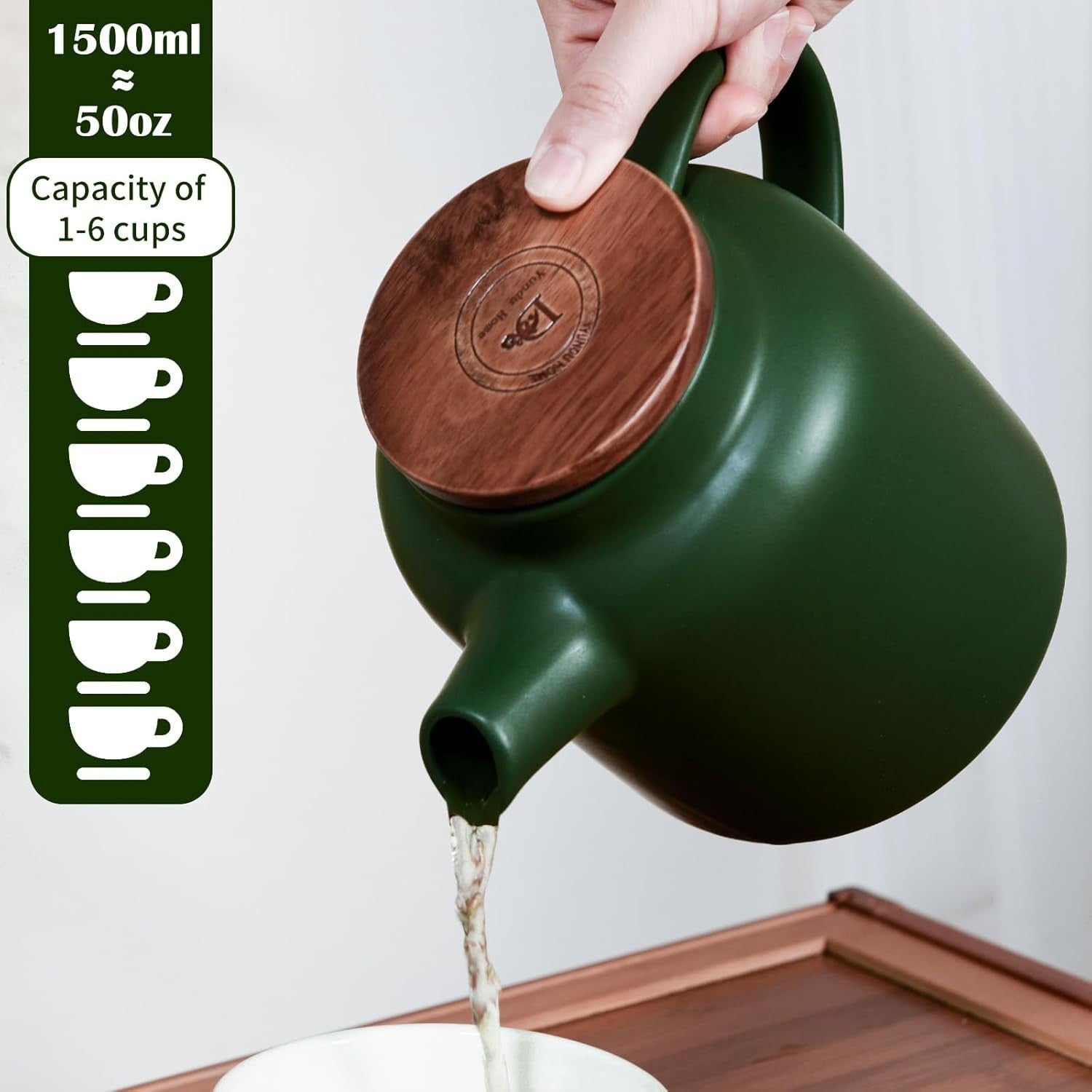 Large Ceramic Teapot 1500ml with Infuser Wood Lid Loose Leaf Tea Pot