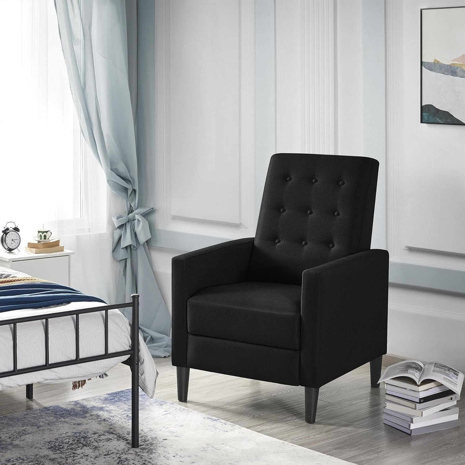Black Recliner Chair Sofa Adjustable Footrest Padded Seat Living Room