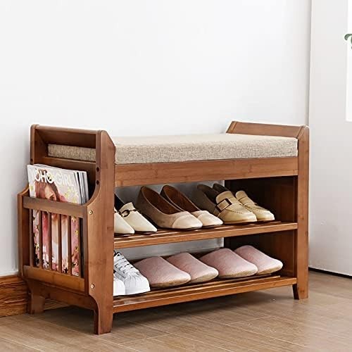 Natural Bamboo Shoe Bench with Drawer 3-Tier Entryway Storage Seat Organizer