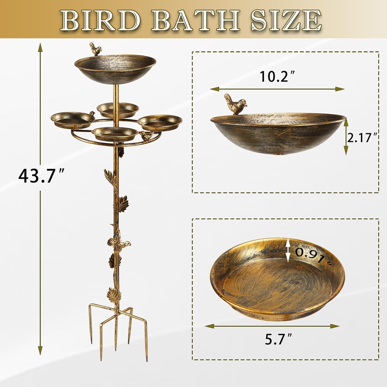 43” Metal Bird Bath with 4 Trays | Garden Outdoor Feeder Stand Vintage Yard Deco