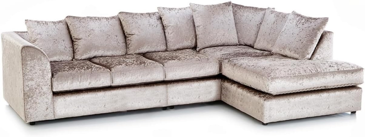 Mink Velvet Corner Sofa 5 Seater RHS | L Shape Modular Couch | Fire-Resistant