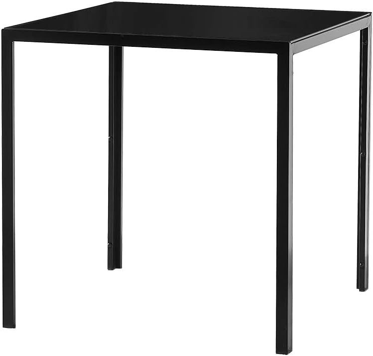 Modern Black Glass Dining Table 75cm Square Tempered Top Metal Legs Small Space
