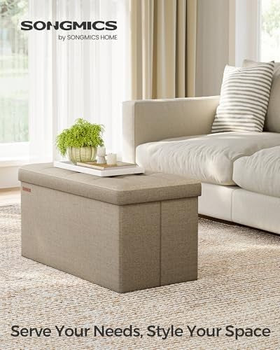 Camel Brown Folding Ottoman Bench 76cm Storage Seat Linen Footstool 89L Box