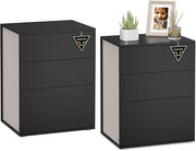 Set of 2 Modern Bedside Tables with 3 Drawers, Black Minimalist Storage Units