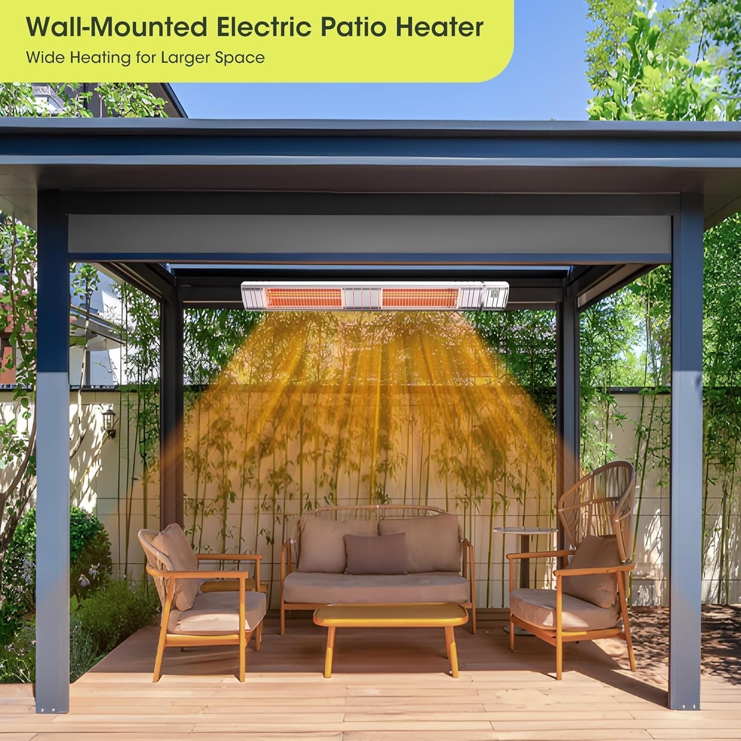 3000W Wall Mounted Outdoor Electric Patio Heater 3 Heat Levels IP65 Waterproof